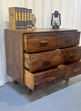 Hinice 老木风化侘寂风六抽斗柜实木玄关储物柜民宿客厅餐边柜子