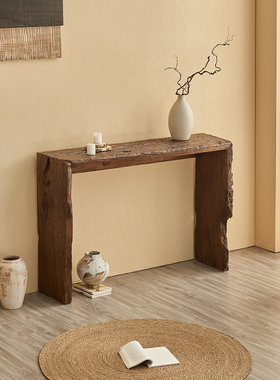 Hinice 中古风玄关台实木进户民宿客厅装饰窄款条案侘寂复古靠墙