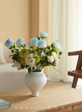 Hinice 现代风简约装饰法式白色陶瓷客厅桌面个性小众花器