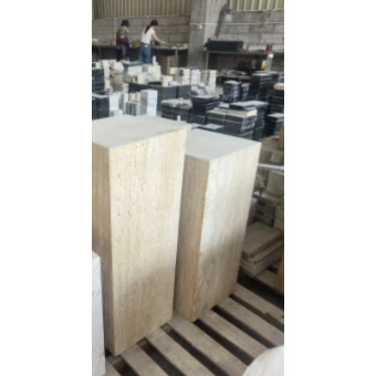 哑光天然洞石大理石底座酒店别墅装饰立柱工艺品摆件底座高端定制