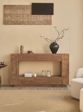 Hinice 侘寂风实木餐边柜收纳装饰柜靠墙置物架民宿会所条案玄关