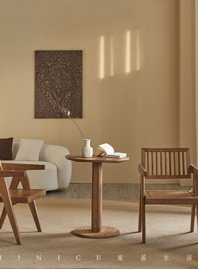 Hinice 昌迪加尔椅实木侘寂风餐椅复古阳台书房扶手椅子靠背中古