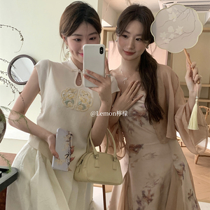 国风短袖t恤针织女2024新中式立领体恤修身时尚盘扣刺绣 WE