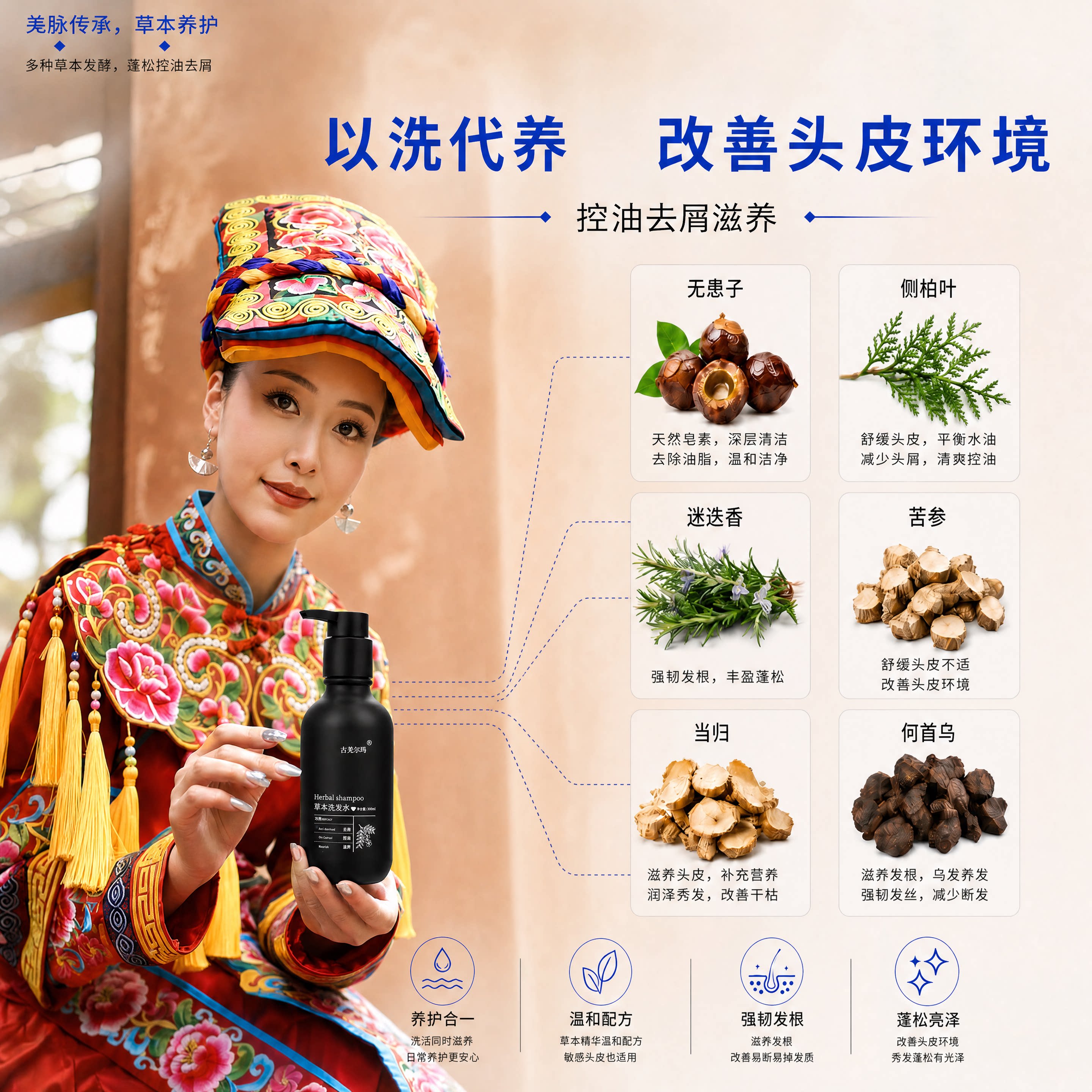控油洗发水无硅油无月桂醇洗发水侧柏叶去屑滋润柔顺控油蓬松清洁