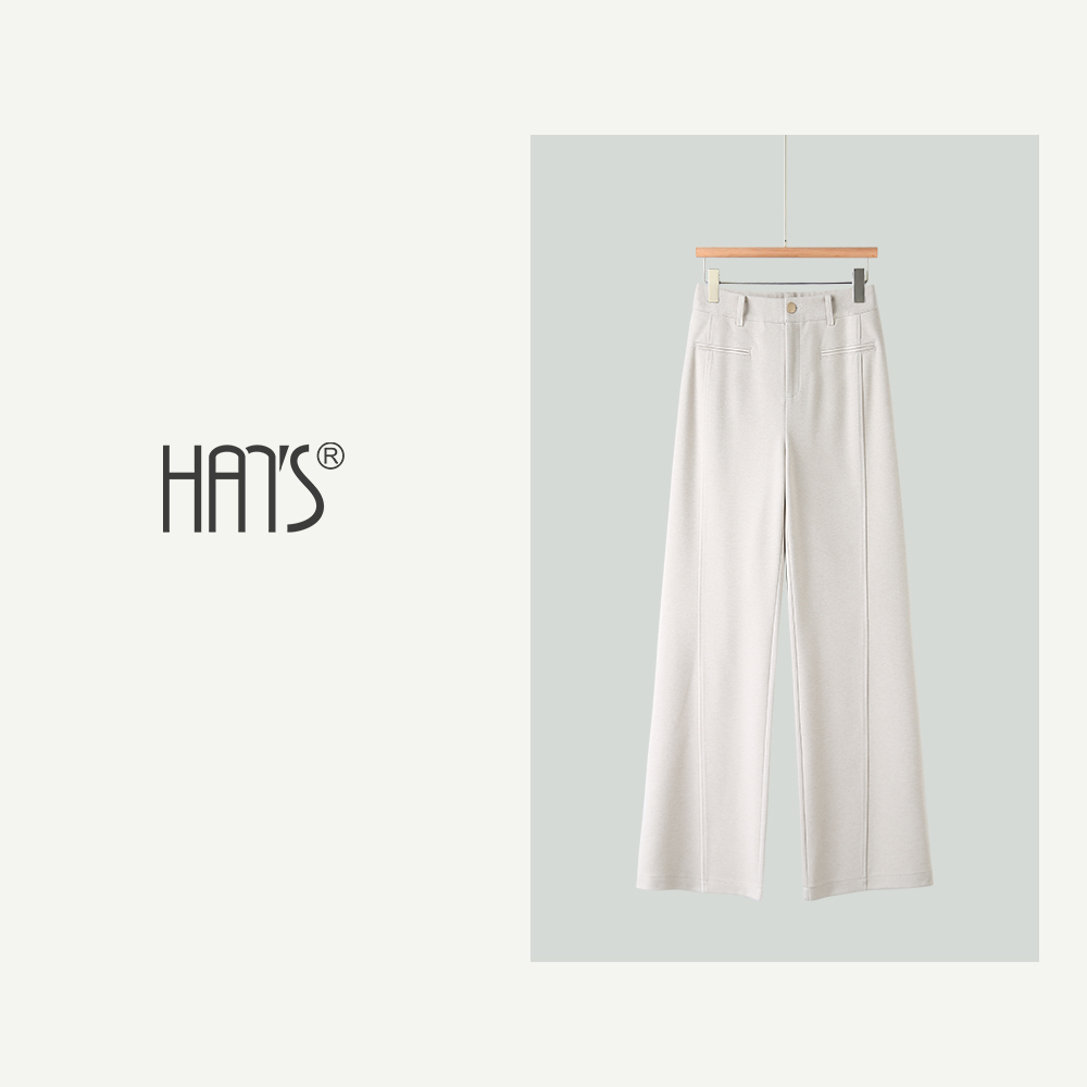 韩氏伊人白色加厚阔腿裤女秋冬季2025新款宽松垂感直筒休闲毛呢裤