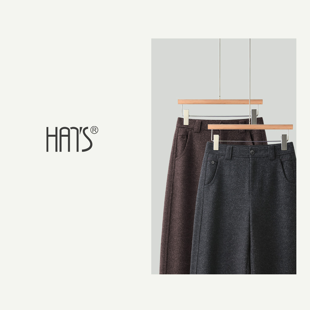 韩氏伊人阔腿裤女冬款2025新款小个子高腰宽松加厚直筒休闲毛呢裤