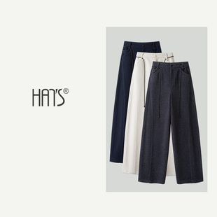 韩氏伊人含羊毛加厚阔腿裤女2025新款冬季宽松慵懒显瘦高腰直筒裤