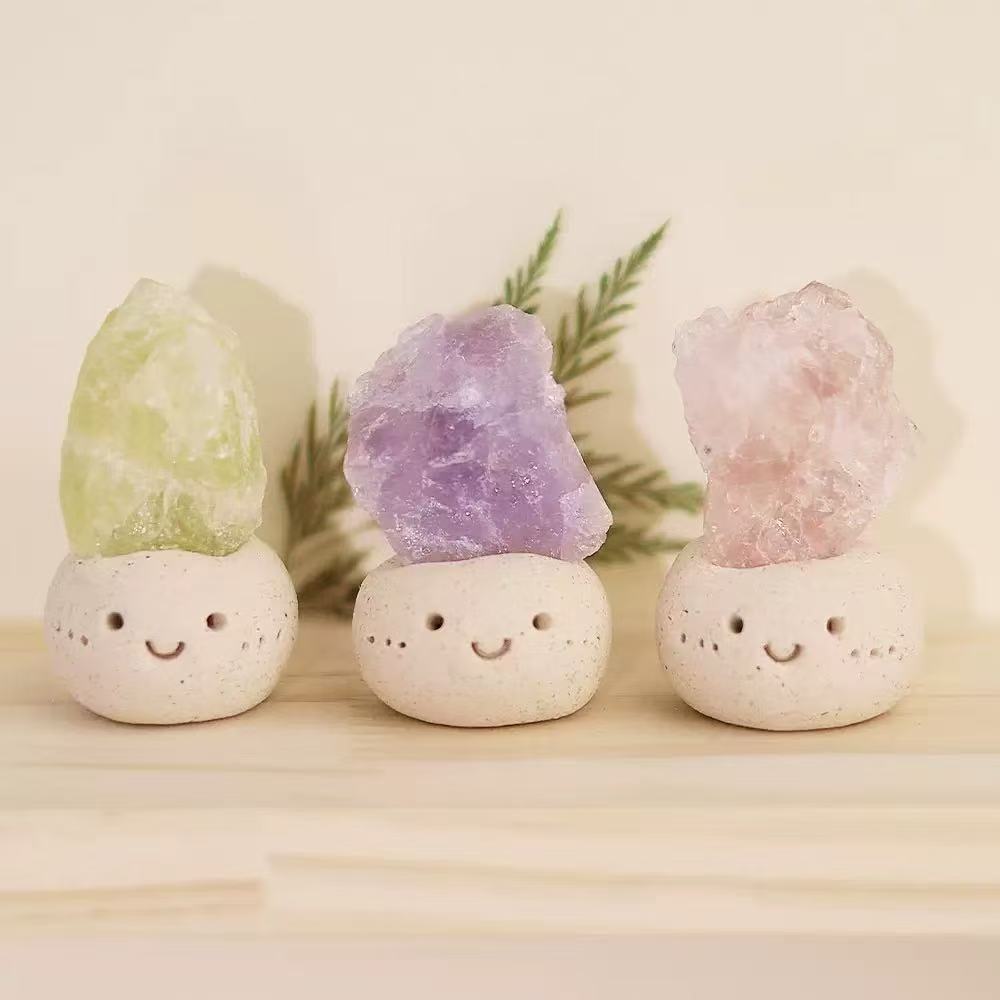 纯手工小豆丁可爱天然水晶原矿裸石桌面装饰治愈系情绪摆件