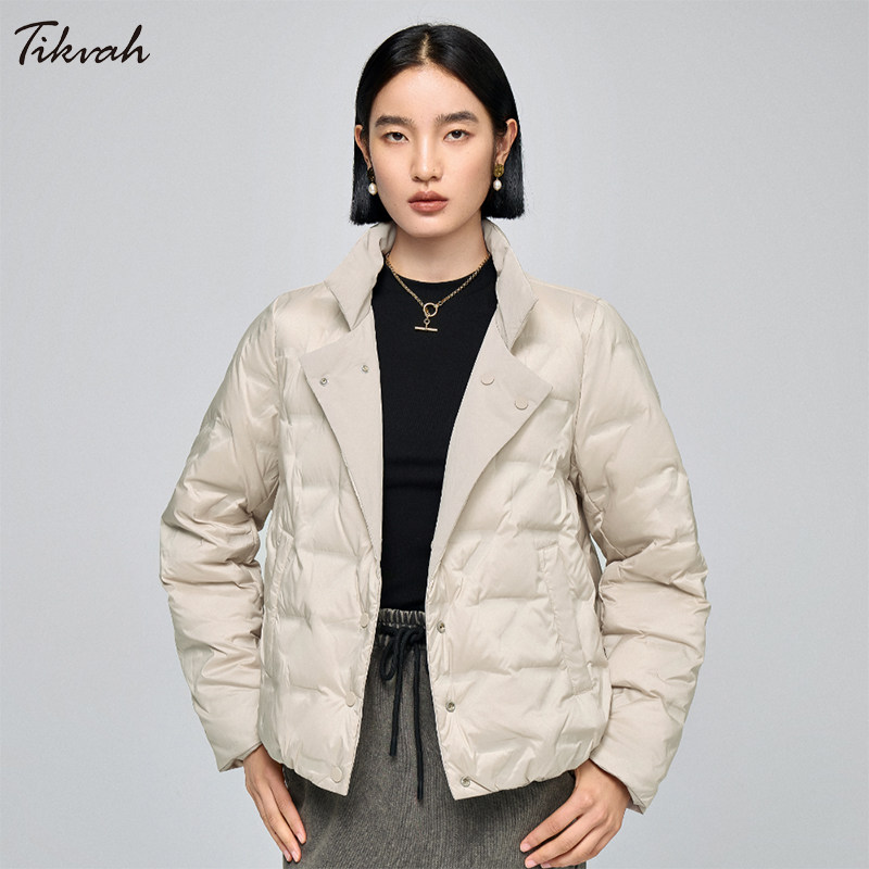 TIKVAH韩版立领双面白鸭绒羽绒服