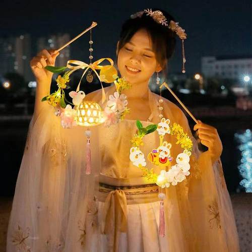 中秋节发光灯笼古风儿童花灯手提宫灯DIY材料制作包摆仙女灯地摊