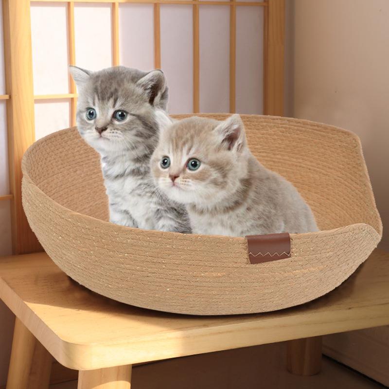 春夏手工编织网红猫床透气凉爽降温宠物窝家居宠物用品猫窝亚马逊