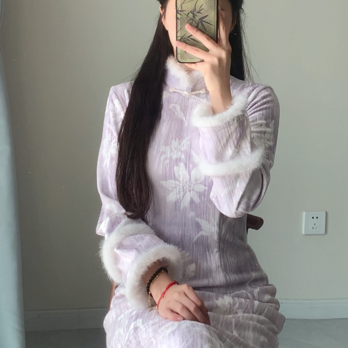 秋冬加绒旗袍保暖紫色温婉旗袍