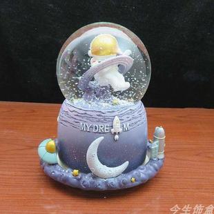 美人鱼旋转飘雪水晶球音乐盒八音盒礼品摆件女友公主女孩生日礼物