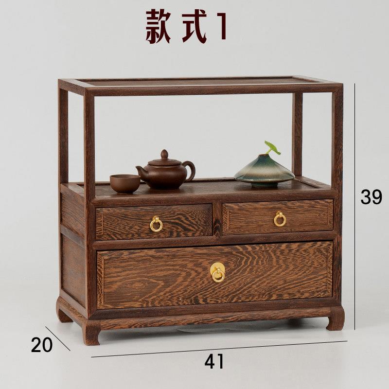 红木鸡翅木小博古架带抽屉茶水柜餐边柜桌面工艺品茶具收纳展示柜
