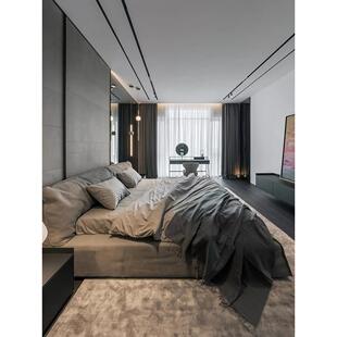 榻榻米织物双人床小公寓无障 纳维亚织物床现代简单 简约 斯堪