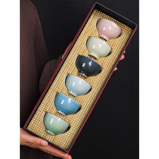 蓝宫窑冰裂功夫小茶杯一套6个茶杯如窑茶具一套茶杯饮茶碗陶瓷