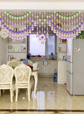 水晶珠帘客厅装饰玄关隔断窗客饭厅欧式卧室阳台紫色家用免打孔新