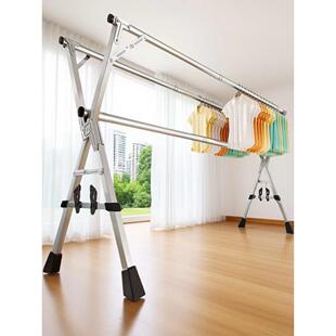 不锈钢落地式晾衣架加厚伸缩可折叠家用室内外防风阳台晾衣架