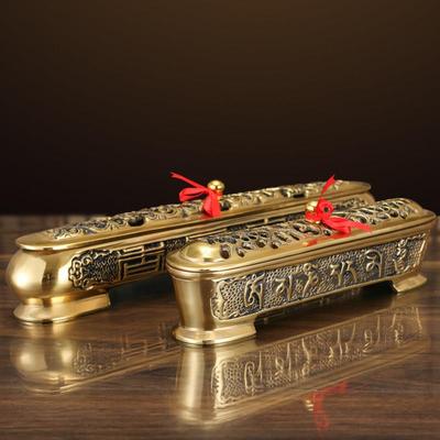 铜卧香炉纯黄铜卧炉家戒定真香佛堂供奉佛前线香盒卧炉室内覆古佛