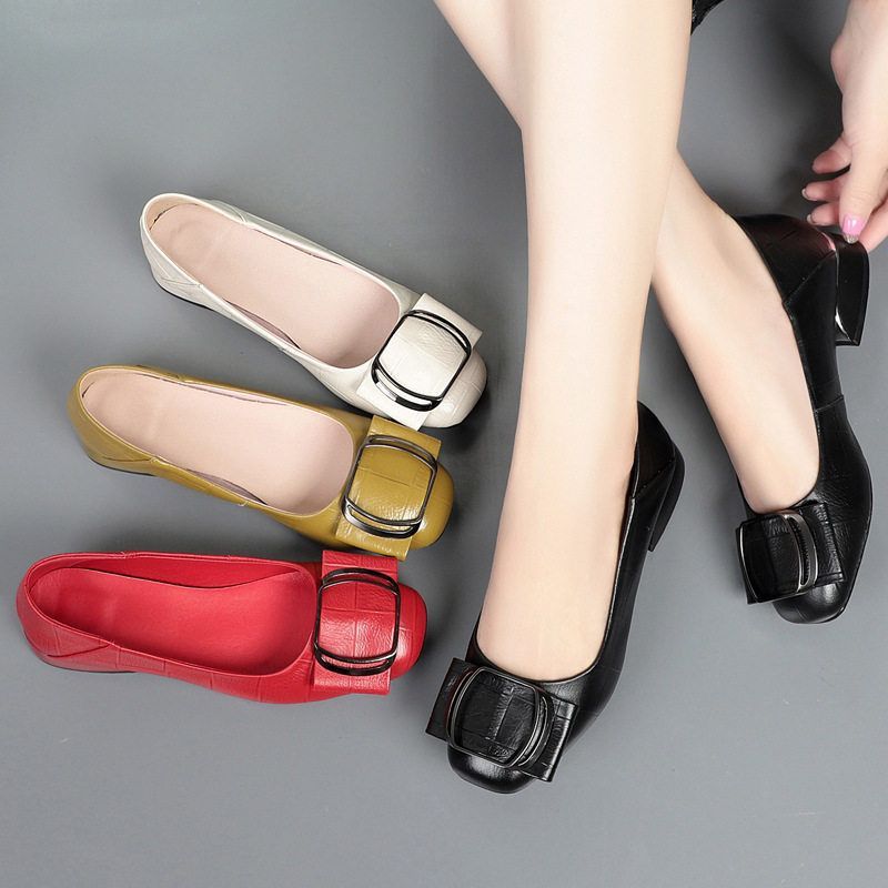 春秋新款浅口平底单鞋女真皮妈妈