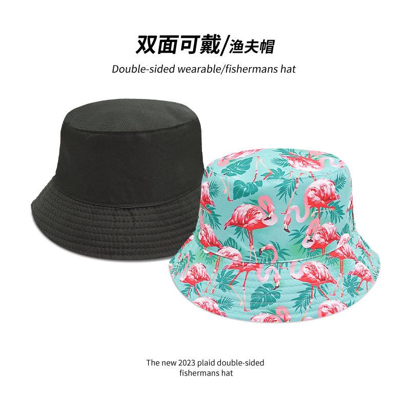 新款印花火烈鸟渔夫帽网红风潮流