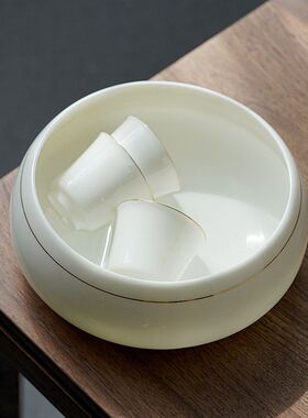 羊脂玉瓷茶洗大号陶瓷功夫茶具配件水洗笔洗家用白瓷水盂茶海