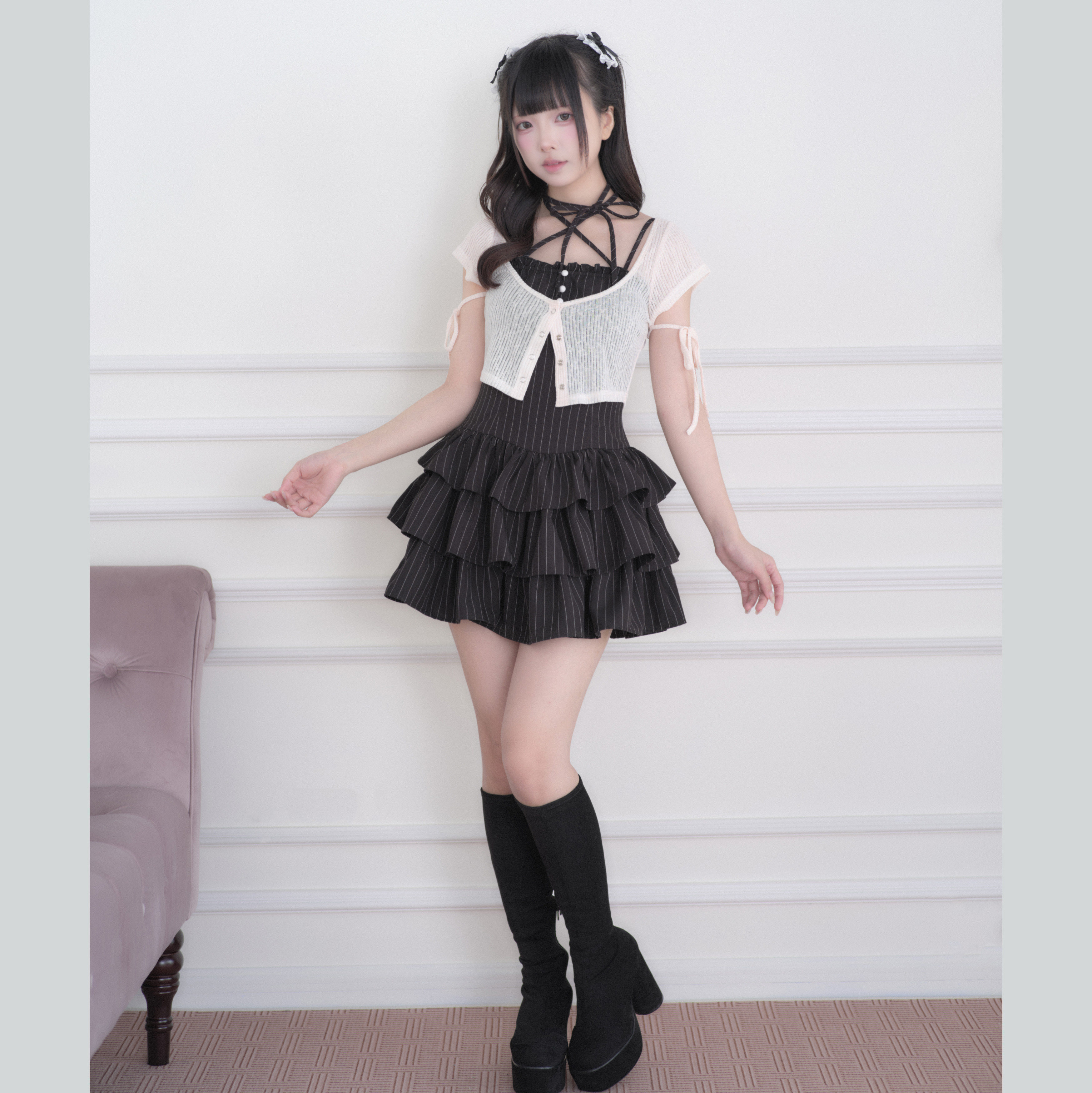 thumbnail for Strappy Dress and Top Set Multi-Layered Skirt, Original Japanese Subculture Style, Mass-Produced