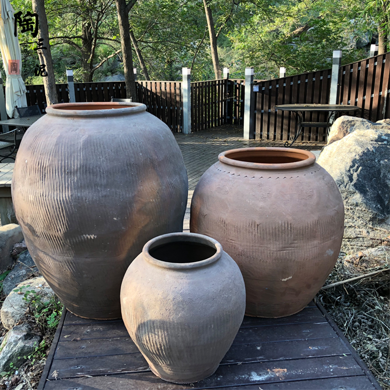 土陶翁瓶怀旧复古粗陶罐景观陶缸组合花盆大号缸仿古陶罐装饰字画
