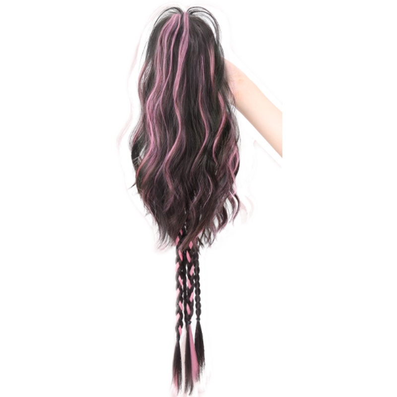 假发马尾女抓夹挑染水波纹拳击辫高马尾甜酷多巴胺卷发假发辫马尾