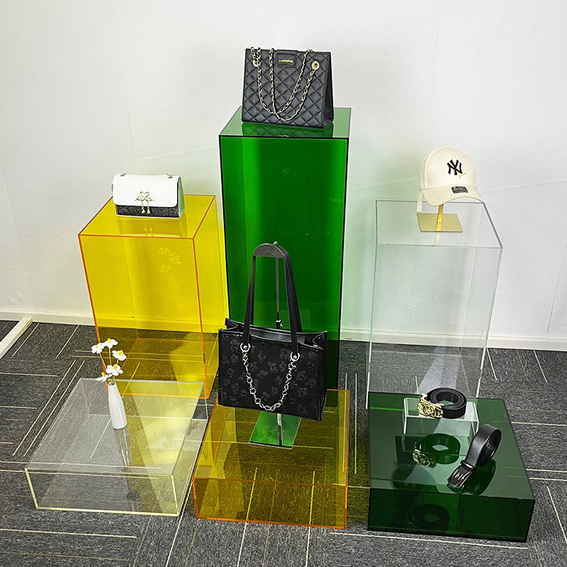 亚克力展示架 透明展示台 服装店彩色陈列盒橱窗地台展示柜可定制