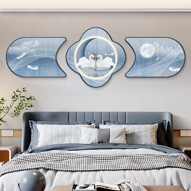 轻奢卧室装饰画酒店宾馆床头背景墙壁画现代简约天鹅客厅房间挂画