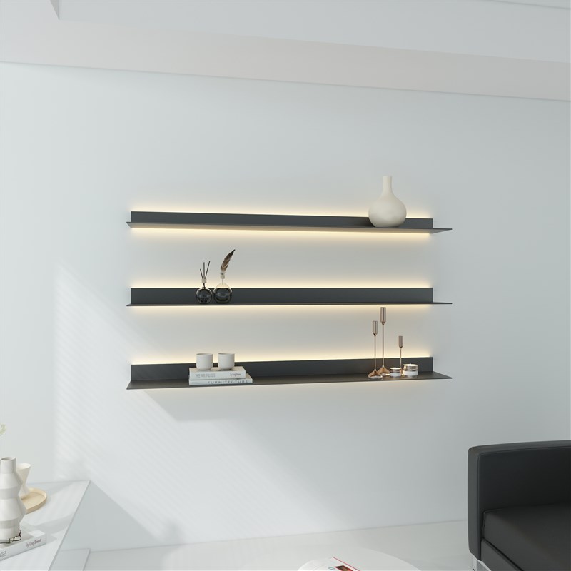 简约铁艺发光一字板墙上置物架现代壁挂隔板客厅家用层板挂墙书架