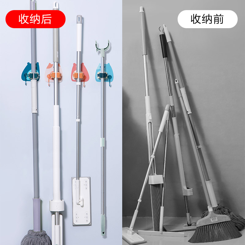 拖把挂钩挂架免打孔壁挂墙上化妆室拖布收纳固定架卡扣扫把夹神器