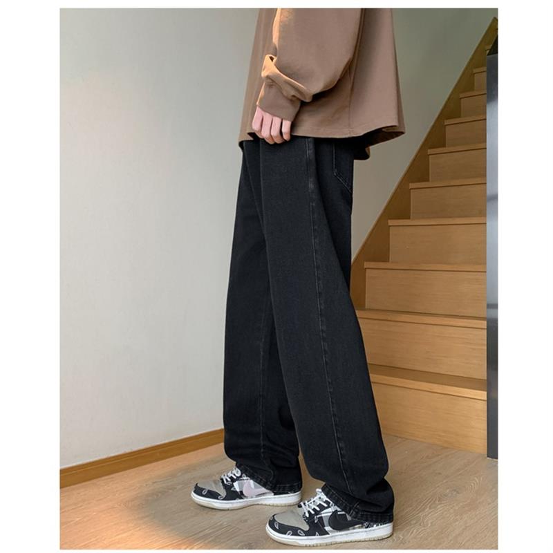 广州热美式穿搭店秋季牛仔裤男款宽松直筒阔腿拖地垂感黑色百搭加