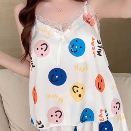 冰雪丝吊带睡衣女款夏季带胸垫花边蕾丝性感家居服套装019