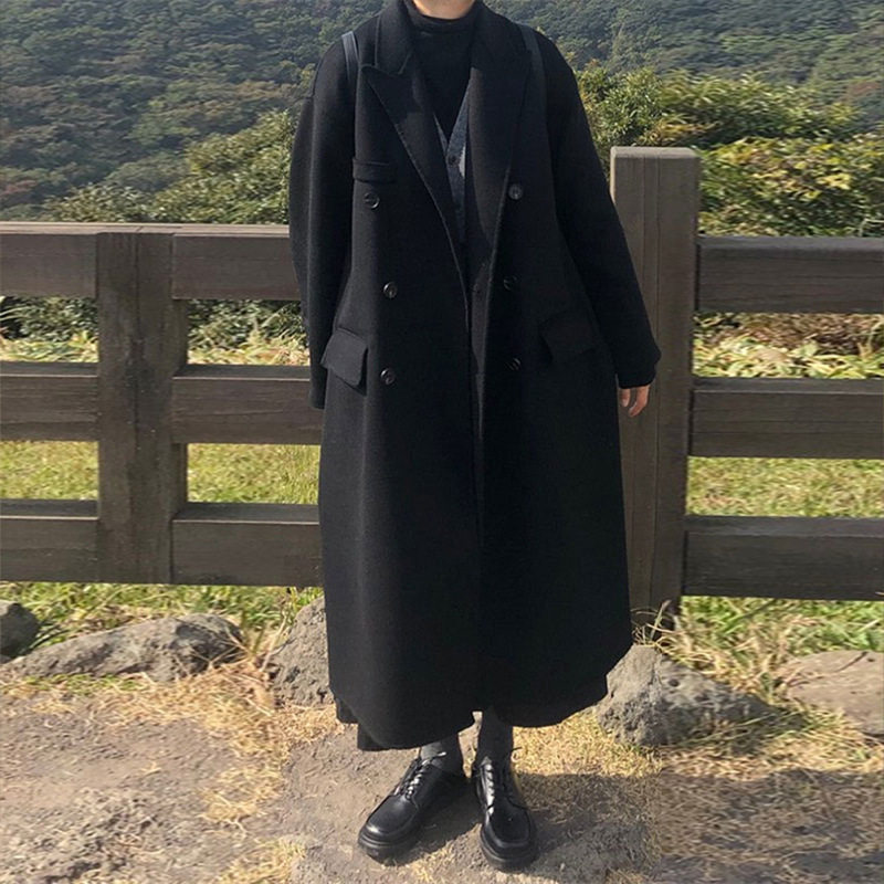 赫本风黑色毛呢外套女冬新款韩版宽松学生中长款百搭过膝呢子大衣