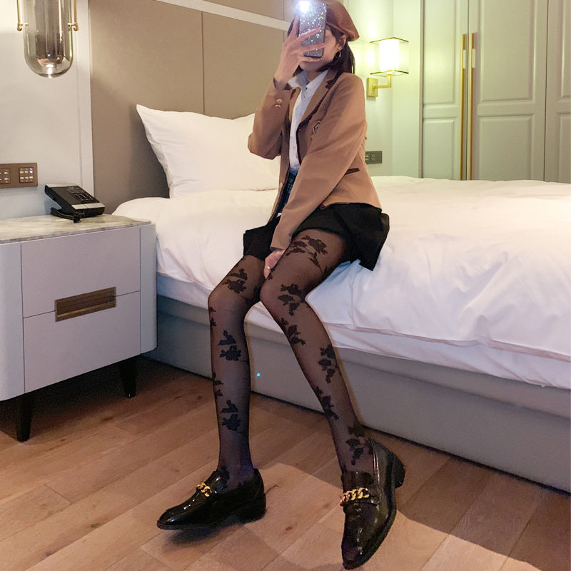 跨境货源稳定性感玫瑰花丝袜防勾丝连裤袜花袜女孩蕾丝袜夜店风