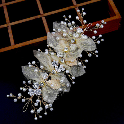 韩式金色皇冠手工发带儿童头饰新娘婚纱花环发饰珍珠盘发头花发