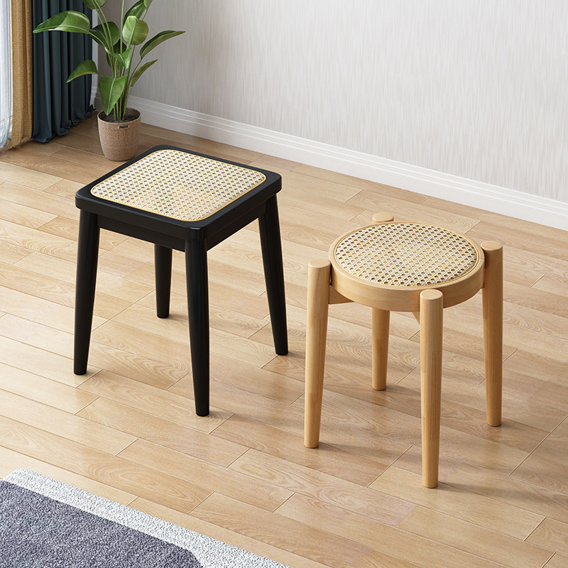 实木方藤凳子家用餐桌凳小圆凳可叠放高脚凳透气藤编四方凳板凳,住宅家具,矮凳,淘宝优惠券,粉丝福利购,淘宝优惠卷