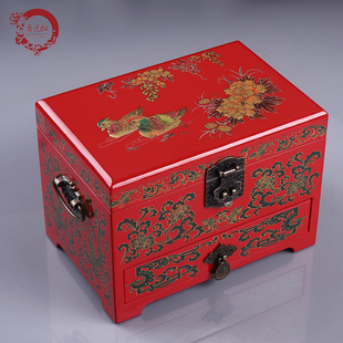 大容量首饰盒复古风妆奁盒中式结婚礼物古典漆器盒送妈妈母亲饰品