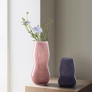 大秀家居 粉色葫芦形大肚玻璃花瓶摆件家居设计师装饰品水培花瓶