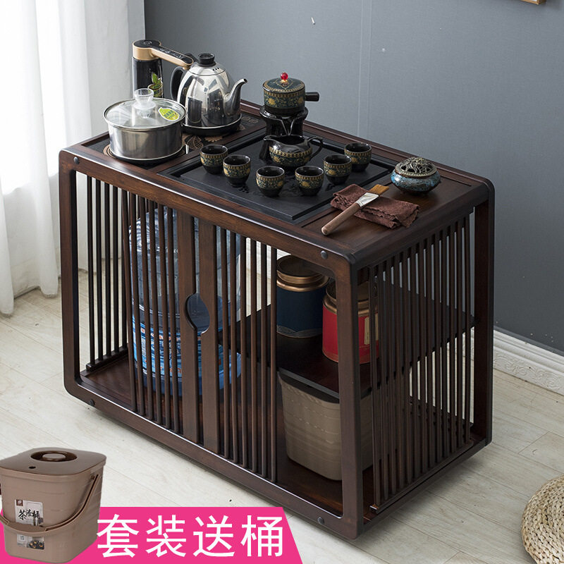 移动茶桌家用小茶台侧边柜茶车实木阳台泡茶几烧水壶一体煮茶水柜