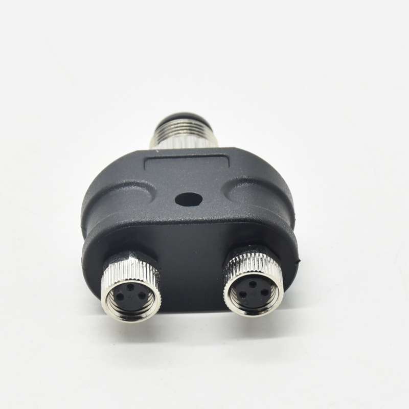 M12分线接头y型4芯公头转M8母头一拖二3芯4芯m12防水连接器