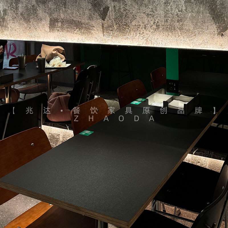 防水黑色咖啡桌下午茶午餐60cm方桌70cm80CM中古色圆桌烘焙店桌椅