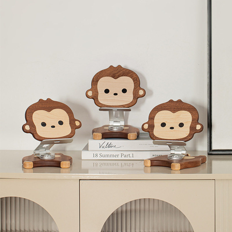 实木手机支架床头懒人直播桌面创意支撑架可调节升降小猴平板架子