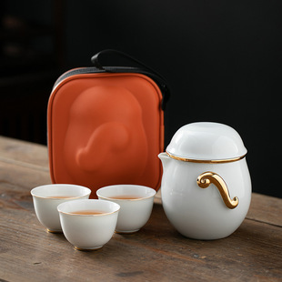 便携式旅行茶具套装简易功夫泡茶杯户外包单人白瓷轻奢小兵快客杯