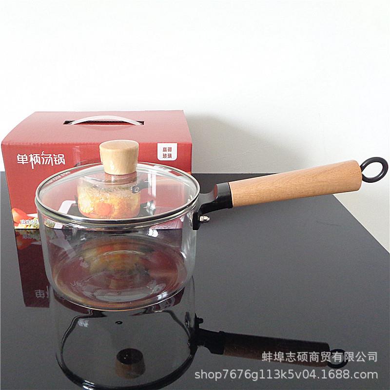 厂家高硼硅木头把玻璃锅迷你锅 餐具 透明玻璃煲可明火耐高温