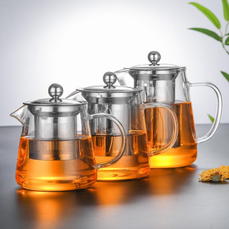 加厚玻璃茶壶耐高温钢漏花草茶壶三角壶红茶可加热烧水壶厂家直销