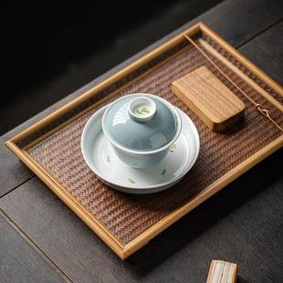 天青手绘佛手三才盖碗壶承主泡器茶碗陶瓷家用泡茶碗茶托功夫茶具