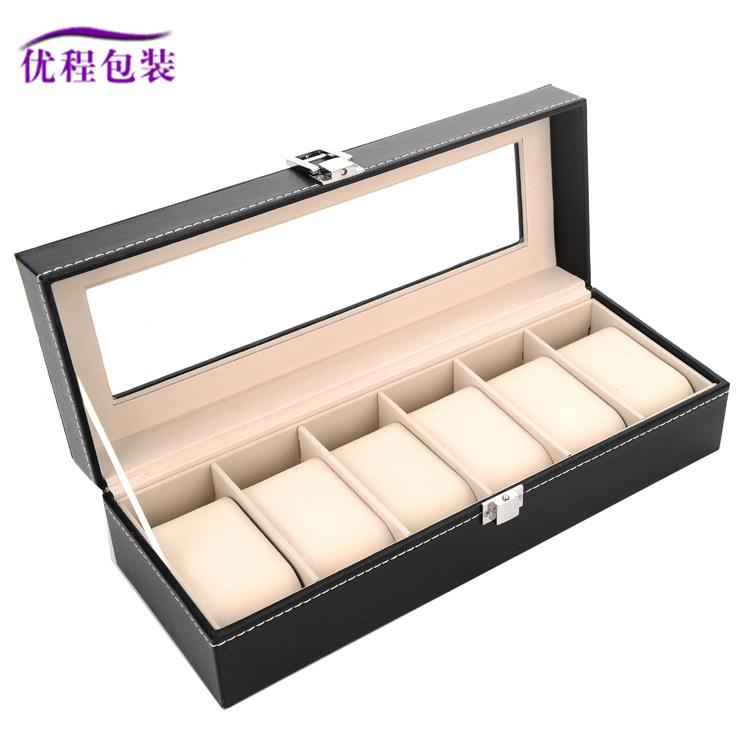 现货6位手表盒pu皮革手表收纳箱礼品表盒手表包装盒厂家直销
